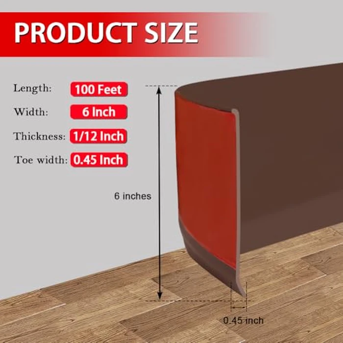 Vinyl Wall Base Baseboard Molding Trim 6" Flexible Self Adhesive Rubber Wall Base Moulding Trim Peel and Stick Design, 6 Inch x 100 Feet, Brown by FONUNO - Image 6