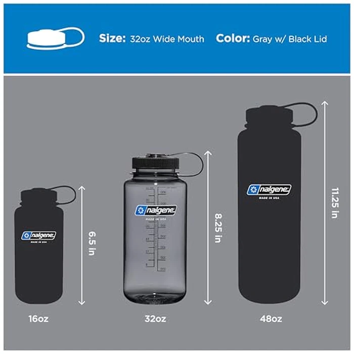 Nalgene 32 oz Wide Mouth Water Bottle BPA-Free, Durable & Leak Proof, Lightweight Bottle for Hiking & Gym, Work & Travel, Gray w/ Black Lid by Nalgene - Image 6