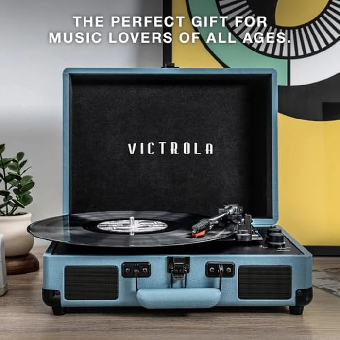 Victrola Journey Bluetooth Portable Suitcase Record Player - with Built-in Speakers, 3 Speed Vinyl Record Player, RCA Out, Headphone Jack (Cognac) by Victrola - Image 8