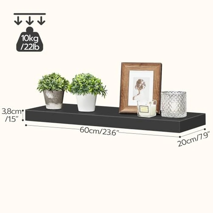 HOOBRO Floating Shelves, Wall Shelf Set of 2, 60 cm Hanging Shelf with Invisible Brackets, for Wall Decor in Bathroom, Bedroom, Toilet, Kitchen, Living Room, Office, Black BK60BJ01 by HOOBRO - Image 5