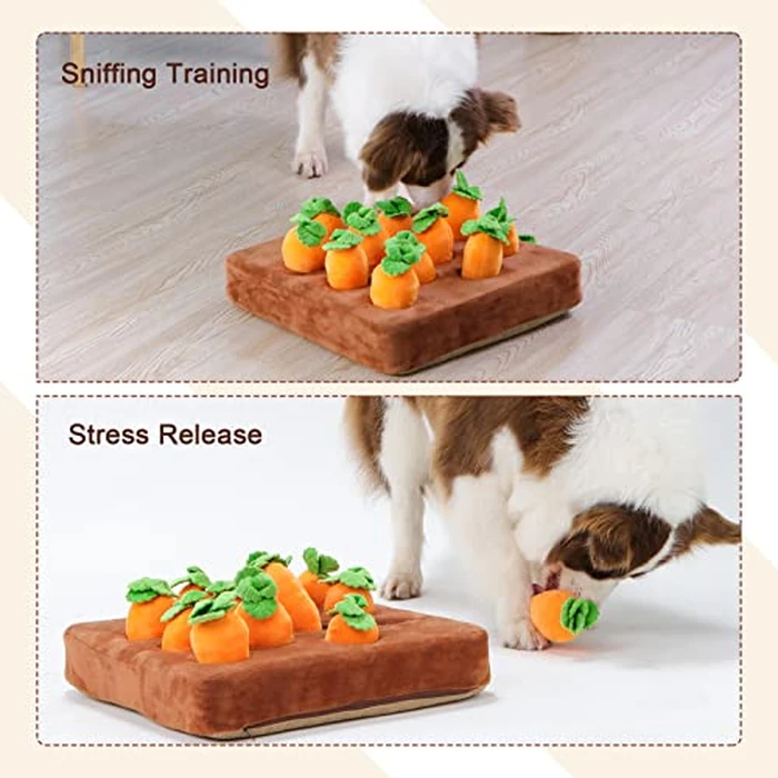 IVVIQQ Interactive Dog Toys，Carrot Snuffle Mat for Dogs Plush Puzzle Toys 2 in 1 Non-Slip Nosework Feed Games Pet Stress Relief with 12 Carrots by IVVIQQ - Image 5