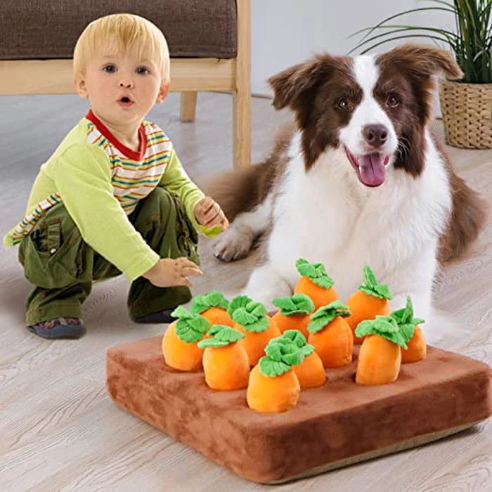 IVVIQQ Interactive Dog Toys，Carrot Snuffle Mat for Dogs Plush Puzzle Toys 2 in 1 Non-Slip Nosework Feed Games Pet Stress Relief with 12 Carrots by IVVIQQ - Image 6