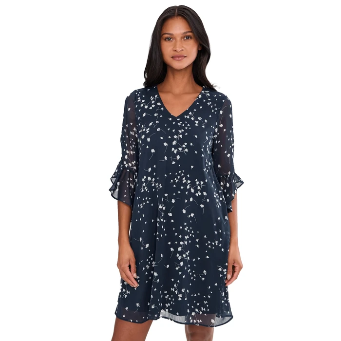 Calvin Klein Women's 3/4 Ruffle Hem Sleeve V-nek Mini Shift Dress, Indigo Cream, 8 by Calvin Klein - Image 1