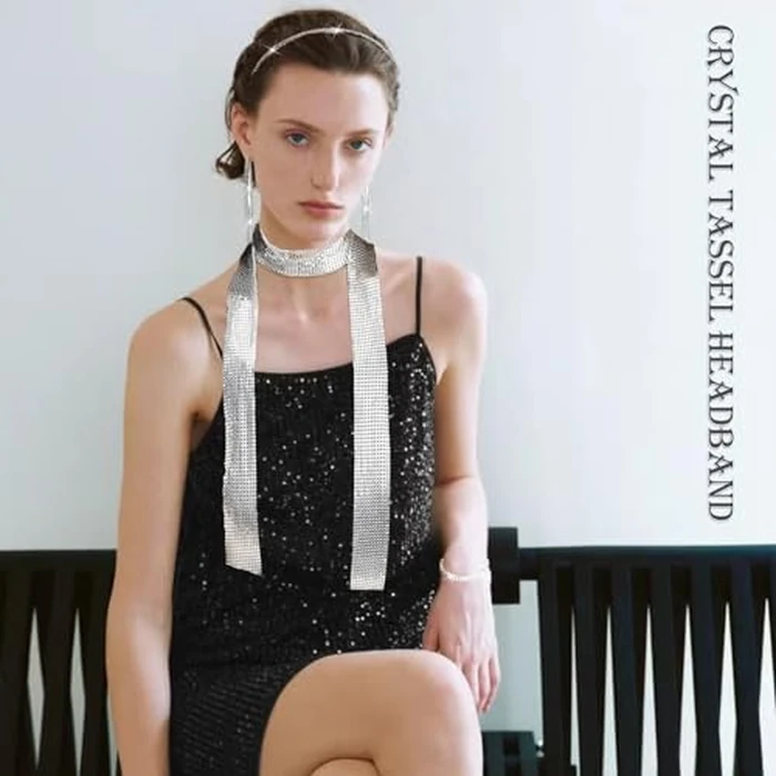 FIRSAUKI 70s Disco Jewelry Set for Women Disco Earrings Sequin Scarf Sunglasses Diamond Bracelet Headband Costume Jewelry S by FIRSAUKI - Image 3