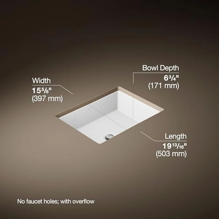 Kohler K-2882-0 Verticyl Rectangle Undercounter Lavatory, White by Kohler - Image 3