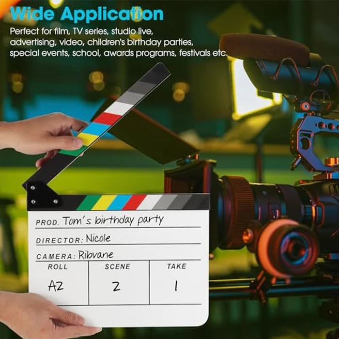 Ribvane Acrylic Movie Film Directors Clapboard, Photography Video TV Cut Action Scene Slate Clapper Board Props with a Magnetic Blackboard Eraser, Two Custom Pens, Cleaning Cloth and Hex Wrench, White by Ribvane - Image 7