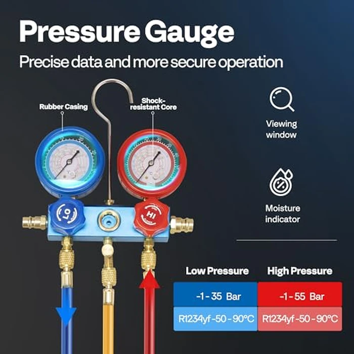 VIVOHOME 110V 1/3 HP 4.5CFM Single Stage A/C Vacuum Pump and AC Manifold Gauge Kit, Sparkless Motor for R32 R1234yf R454B R134a R22 R410a Systems, HVAC Air Conditioning Refrigeration Recharging by VIVOHOME - Image 6