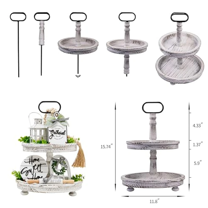 Houmury Set of 17 Farmhouse Tiered Tray with 1 Lantern Artificial Plant& Cutting Board Sign for Rustic Home Sweet Home Kitchen Decor Tier Tray Decor Set by Houmury - Image 4