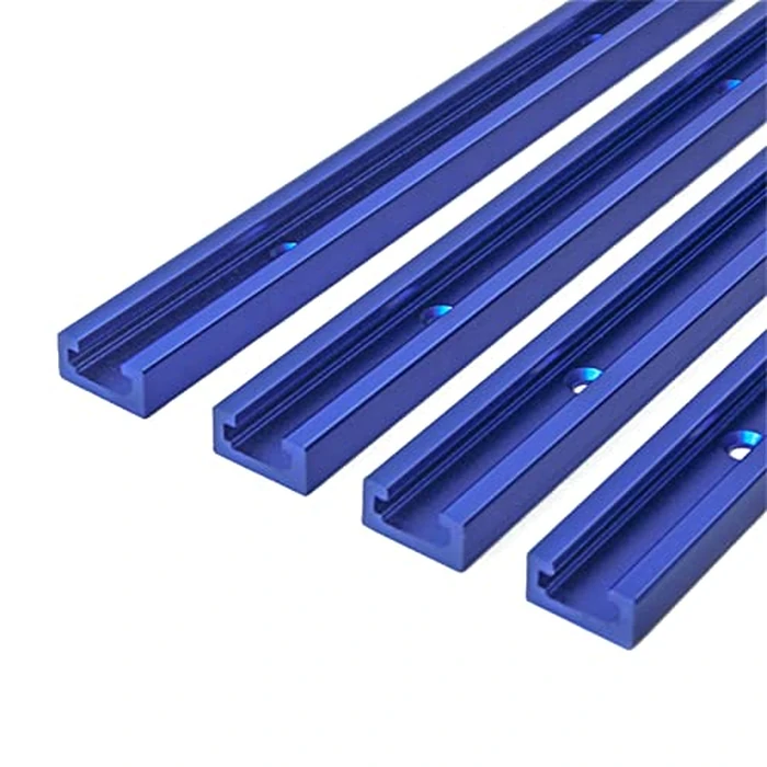 4 Pack 48" T-Track for Woodworking with Screws, Aluminum Alloy Woodworking Tools Double Cut Profile Universal T-Tracks with Predrilled Mounting Holes, Anodized Blue by Bikykose - Used - Like New condition