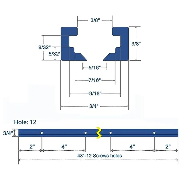 4 Pack 48" T-Track for Woodworking with Screws, Aluminum Alloy Woodworking Tools Double Cut Profile Universal T-Tracks with Predrilled Mounting Holes, Anodized Blue by Bikykose - Image 2