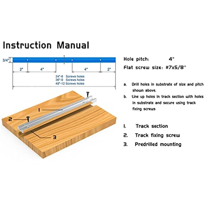 4 Pack 48" T-Track for Woodworking with Screws, Aluminum Alloy Woodworking Tools Double Cut Profile Universal T-Tracks with Predrilled Mounting Holes, Anodized Blue by Bikykose - Image 6