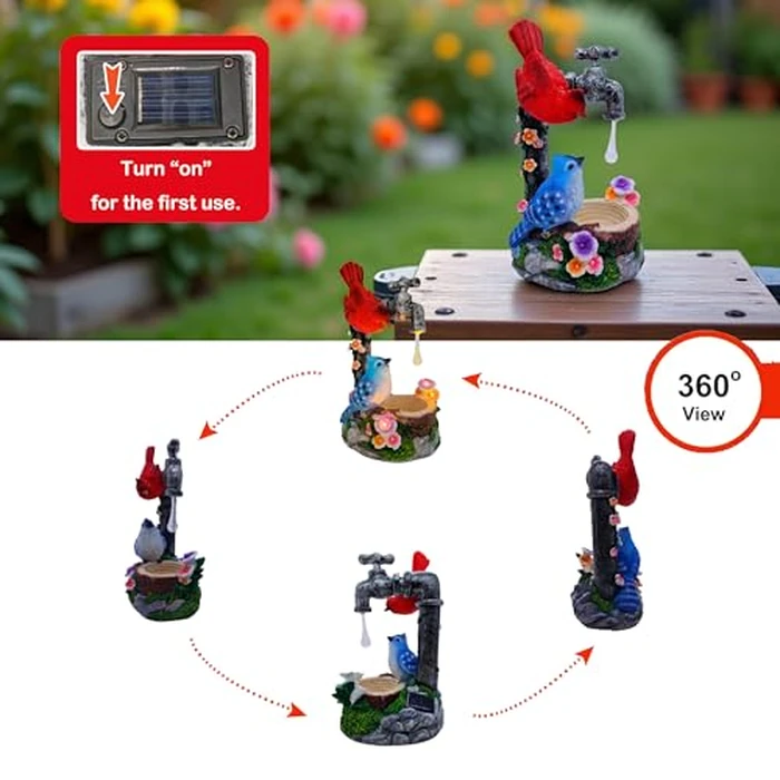 Solar Cardinal Birds Statue with Bird Feeder, 12″ Resin Garden Decor Color Changing Fountain Figurine Light Outdoor Waterproof, Bird Ornaments for Yard Patio Porch, Home Decor Easter Mom Gifts by Mrocioa - Image 6