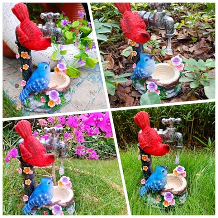 Solar Cardinal Birds Statue with Bird Feeder, 12″ Resin Garden Decor Color Changing Fountain Figurine Light Outdoor Waterproof, Bird Ornaments for Yard Patio Porch, Home Decor Easter Mom Gifts by Mrocioa - Image 8