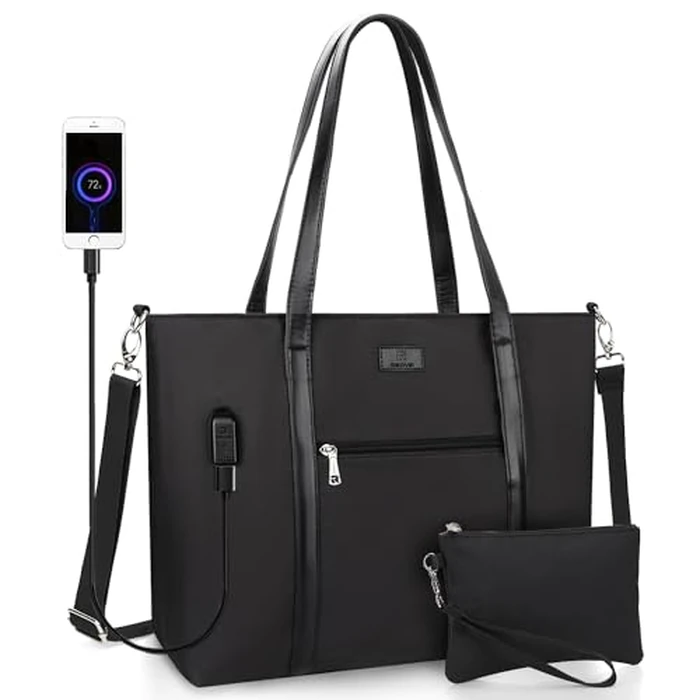 Laptop Tote Bag for Women 17.3 Inch Laptop Bag with Wristlet Wallet Large Teacher Tote Bag Waterproof Nylon Work Bag Computer Tote Bag Handbag Satchel Shoulder Bag (2pcs) by TANTO - Used - Like New condition - CA$37.76