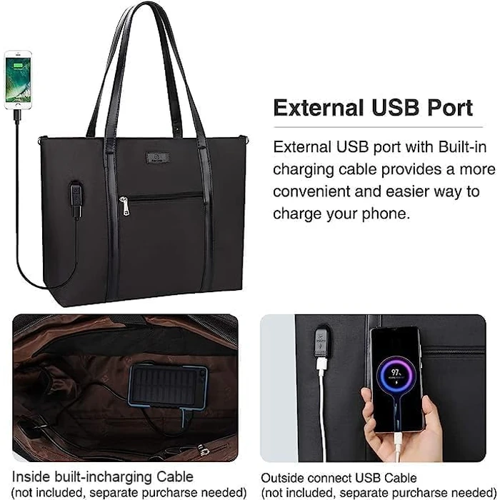 Laptop Tote Bag for Women 17.3 Inch Laptop Bag with Wristlet Wallet Large Teacher Tote Bag Waterproof Nylon Work Bag Computer Tote Bag Handbag Satchel Shoulder Bag (2pcs) by TANTO - Image 4