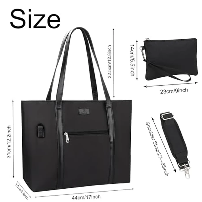 Laptop Tote Bag for Women 17.3 Inch Laptop Bag with Wristlet Wallet Large Teacher Tote Bag Waterproof Nylon Work Bag Computer Tote Bag Handbag Satchel Shoulder Bag (2pcs) by TANTO - Image 6