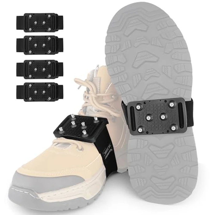 SYOURSELF 2 Pairs Ice Cleats Crampons for Winter Boots, Rotatable Anti Slip Shoe Grip for Women & Men, 6 Tungsten Spikes Traction Ice Cleats with Adjustable Straps for Hiking, Indoor, Outdoor(Black) by SYOURSELF - Image 1