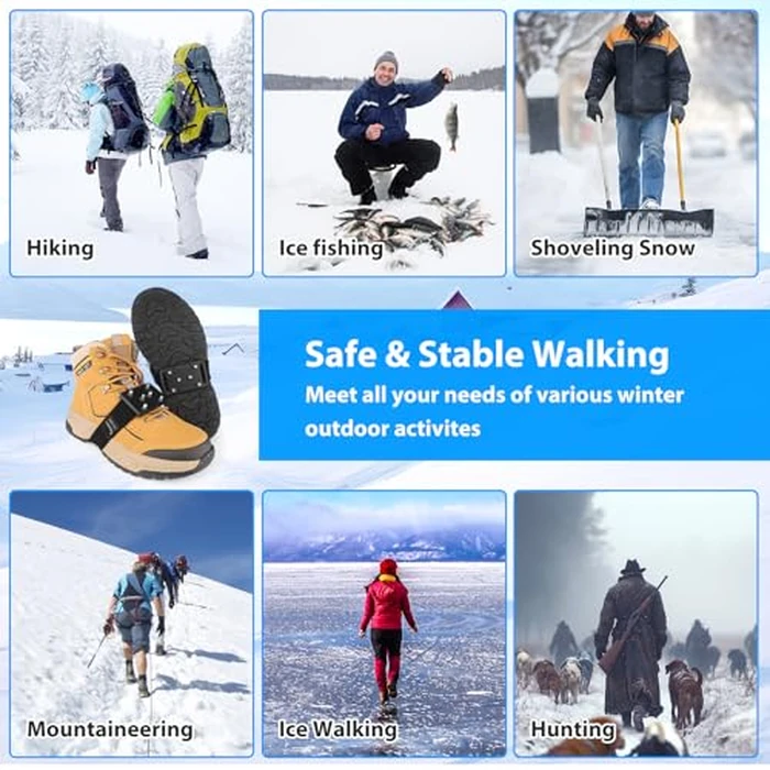 SYOURSELF 2 Pairs Ice Cleats Crampons for Winter Boots, Rotatable Anti Slip Shoe Grip for Women & Men, 6 Tungsten Spikes Traction Ice Cleats with Adjustable Straps for Hiking, Indoor, Outdoor(Black) by SYOURSELF - Image 7