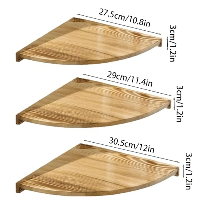 3 Layer Corner Shelf Wall Mounted with Cord Hole 12x12 Inch Wood Floating Corner Shelves for Wall Mount Shelf for Bedroom Bookshelf Office Decor Home Kitchen Bathroom Living Room (12", Tier, 3) by Yfiesuzk - Image 2