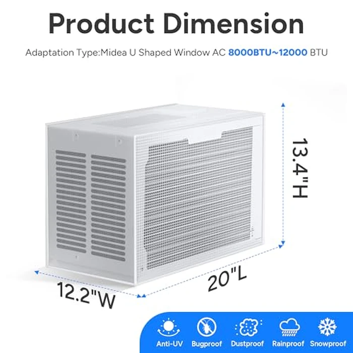 Air Conditioner Covers for Outside Window Units: Mesh Cover for Midea U Shaped AC 8000BTU 10000BTU 12000BTU, Waterproof Breathable PVC AC Cover, Anti-Leaf, Easy Air Flow, 20"x12.2"x13.4", White by Toutgood - Image 2