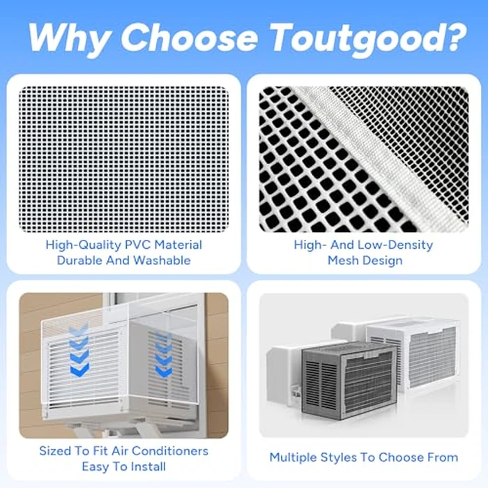 Air Conditioner Covers for Outside Window Units: Mesh Cover for Midea U Shaped AC 8000BTU 10000BTU 12000BTU, Waterproof Breathable PVC AC Cover, Anti-Leaf, Easy Air Flow, 20"x12.2"x13.4", White by Toutgood - Image 4