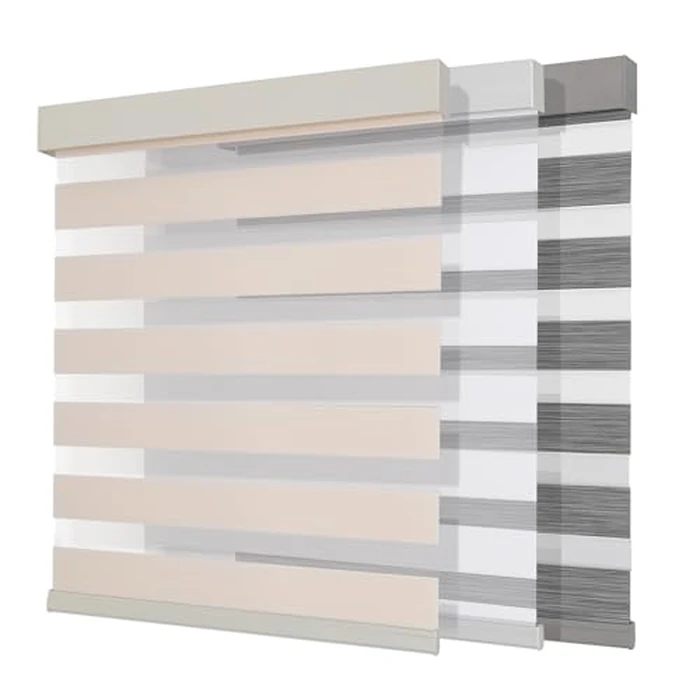Joydeco Cordless Zebra Blinds (Pro), Dual Layer Light Control Zebra Blinds for Windows, Light-Proof Aluminum Cover, Free-Stop Roller Shades for Home & Office (Beige,28" W x 75" H) by Joydeco - Used - Acceptable condition