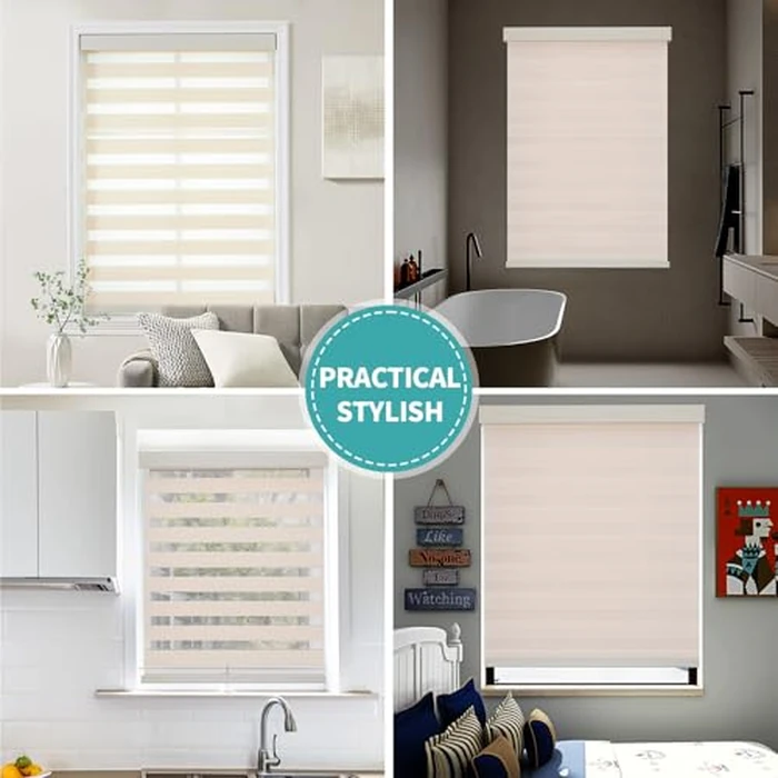 Joydeco Cordless Zebra Blinds (Pro), Dual Layer Light Control Zebra Blinds for Windows, Light-Proof Aluminum Cover, Free-Stop Roller Shades for Home & Office (Beige,28" W x 75" H) by Joydeco - Image 5