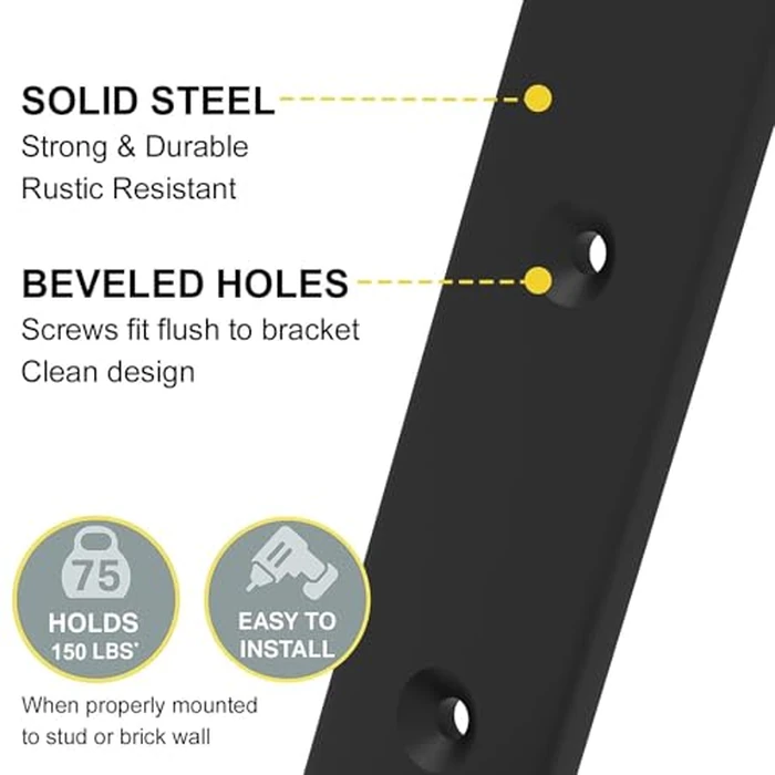 Shelf Bracket, Heavy Duty Floating Shelf Brackets 10-Inch Long, 8-Pack Brackets for Shelves, Black Coated J Shape Metal Wall Shelf Support Brackets with 1/5-Inch Thick and 160 lb. Load Capacity by WEKIS - Image 5