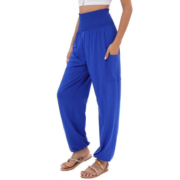 QIANXIZHAN Women's Harem Pants, High Waist Yoga Boho Trousers with Pockets Blue M by QIANXIZHAN - Used - Like New condition - US$16.11