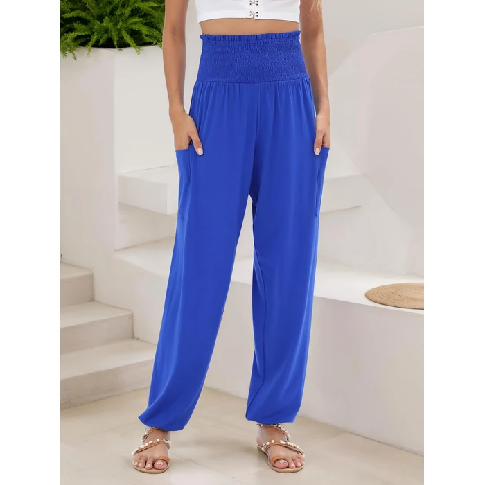 QIANXIZHAN Women's Harem Pants, High Waist Yoga Boho Trousers with Pockets Blue M by QIANXIZHAN - Image 6