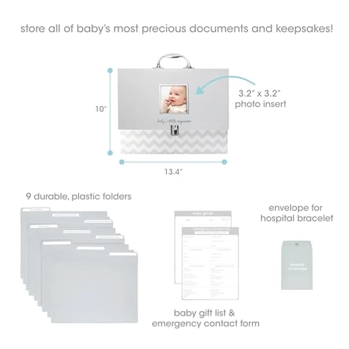 Pearhead Baby Briefcase and Document Organizer, All In One Expanding File Folder, Baby's Paperwork and Records, Newborn Keepsake and Memory Box with Labels, Baby Girl or Baby Boy Gift, Gray Chevron by Pearhead - Image 2