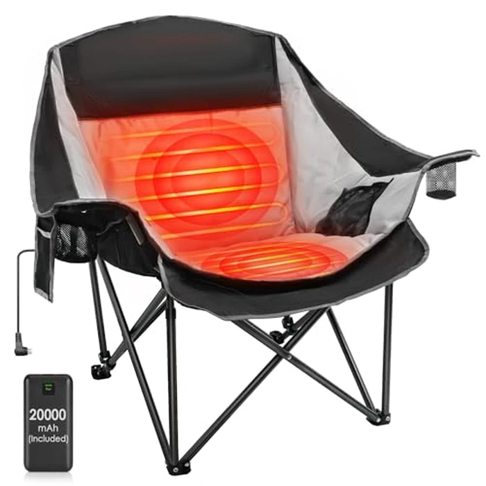 Suteck Heated Camping Chair with 20000mAh Battery, Oversized Heated Chairs W/3 Heat Levels & 2 Heating Zones, Portable Heated Folding Chair Use for Outdoor Sports, Camping, Lawn by Suteck - Used - Very Good condition