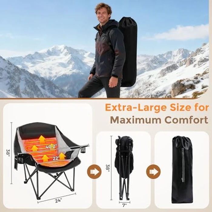 Suteck Heated Camping Chair with 20000mAh Battery, Oversized Heated Chairs W/3 Heat Levels & 2 Heating Zones, Portable Heated Folding Chair Use for Outdoor Sports, Camping, Lawn by Suteck - Image 2