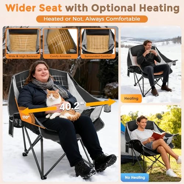 Suteck Heated Camping Chair with 20000mAh Battery, Oversized Heated Chairs W/3 Heat Levels & 2 Heating Zones, Portable Heated Folding Chair Use for Outdoor Sports, Camping, Lawn by Suteck - Image 6
