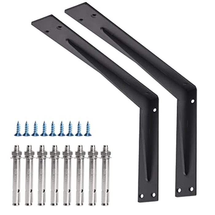 YUMORE Countertop Support Bracket Heavy Duty 16x10x2 in, 1/5IN Thicken Solid L Brackets Countertop Bar Shelf Bracket, Includes Hardware, Matte Black, 2 Pack by YUMORE - Image 1
