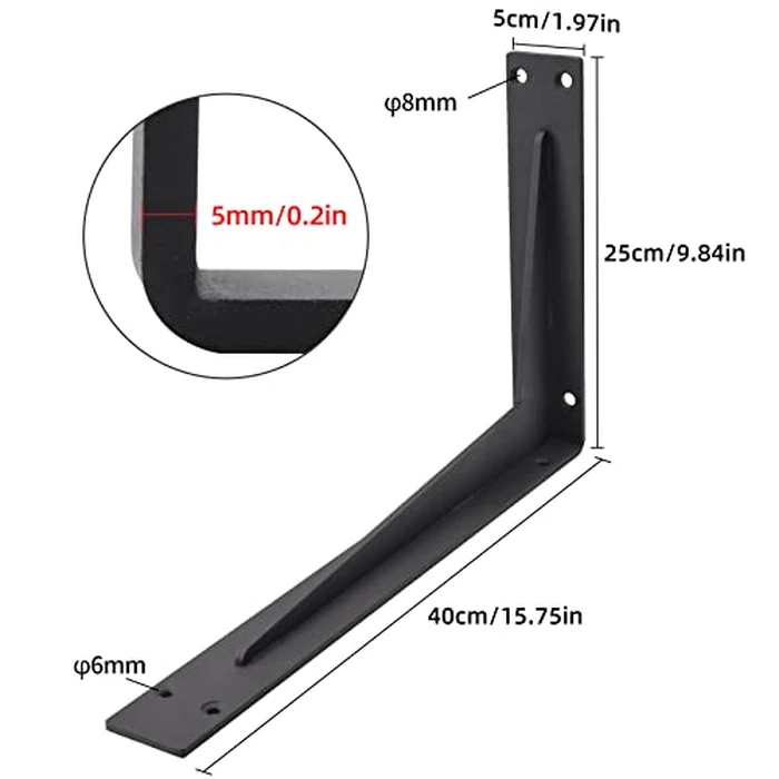 YUMORE Countertop Support Bracket Heavy Duty 16x10x2 in, 1/5IN Thicken Solid L Brackets Countertop Bar Shelf Bracket, Includes Hardware, Matte Black, 2 Pack by YUMORE - Image 2