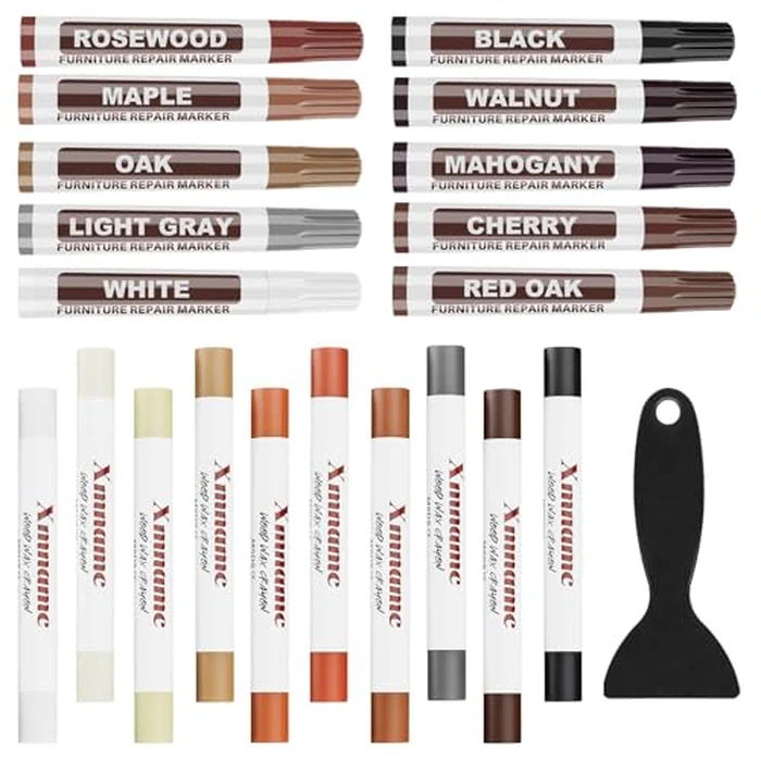 Wood Filler Sticks Set of 21 - Furniture Repair Kit for Scratches, Cracks, Nail Holes and Scuffs, Wood Wax Crayons Furniture Markers for Repairing Furniture, Floors, Tables, Cabinets, Doors and Desks by Xmnamc - Used - Very Good condition - US$13.00