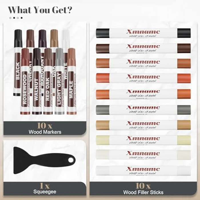 Wood Filler Sticks Set of 21 - Furniture Repair Kit for Scratches, Cracks, Nail Holes and Scuffs, Wood Wax Crayons Furniture Markers for Repairing Furniture, Floors, Tables, Cabinets, Doors and Desks by Xmnamc - Image 7