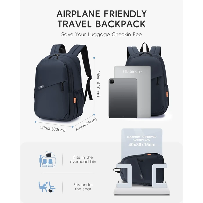 Nixjoro 40x30x15cm Personal Item Bag Travel Backpack Carry On Flight Approved with Anti-Theft Pocket Water-resistant Casual Daypack for Weekender Business Hiking,Beige by Nixjoro - Image 2