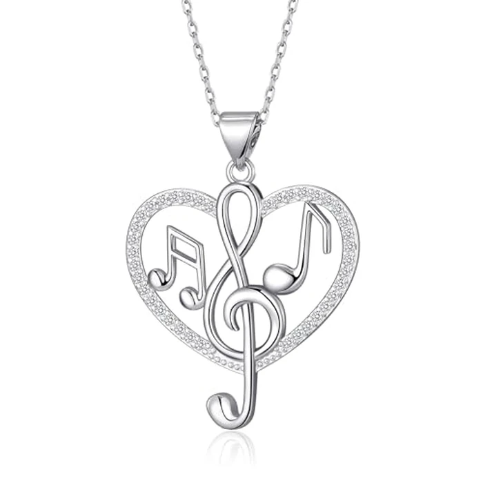 HELORET Music Note Necklace - Love Heart Treble Clef Pendant Jewelry Gifts for Music Lover by HELORET - Image 1