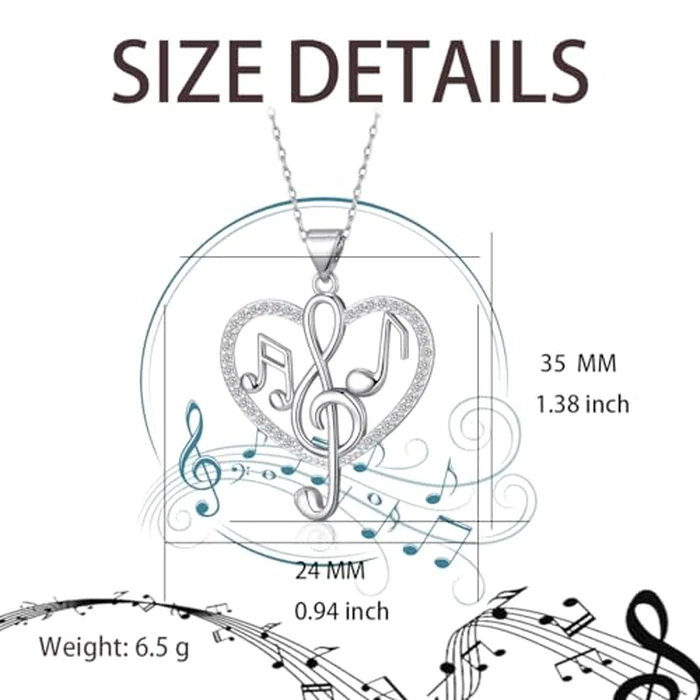 HELORET Music Note Necklace - Love Heart Treble Clef Pendant Jewelry Gifts for Music Lover by HELORET - Image 3