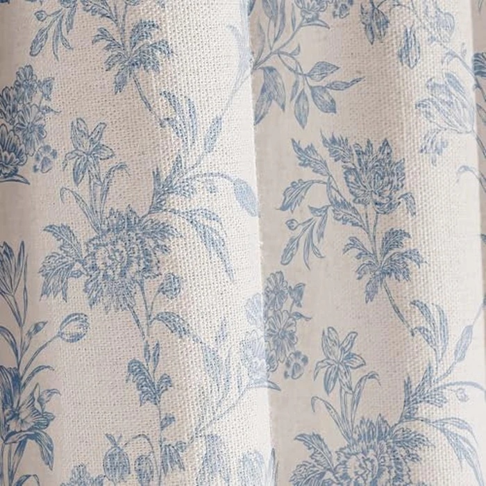 WOUVMA Extra Long Blue Shower Curtain Floral Cotton Linen Cottagecore Shower Curtain for Bathroom 84" L x 72" W by WOUVMA - Image 2