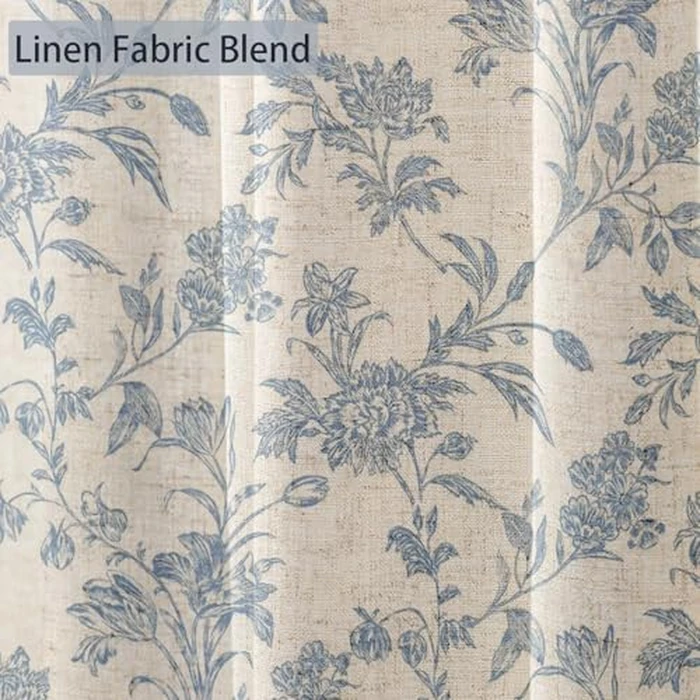 WOUVMA Extra Long Blue Shower Curtain Floral Cotton Linen Cottagecore Shower Curtain for Bathroom 84" L x 72" W by WOUVMA - Image 4