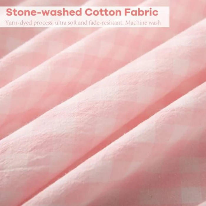 K MASANIJI Peach Blush White Plaid Ruffle Gingham Sheets Queen Size 4-Piece Set, 300TC 100% Yarn Dyed Cotton Sheets 18 in Deep Pocket Decorative Bedding (Blush/White Plaid, Queen) by K MASANIJI - Image 7