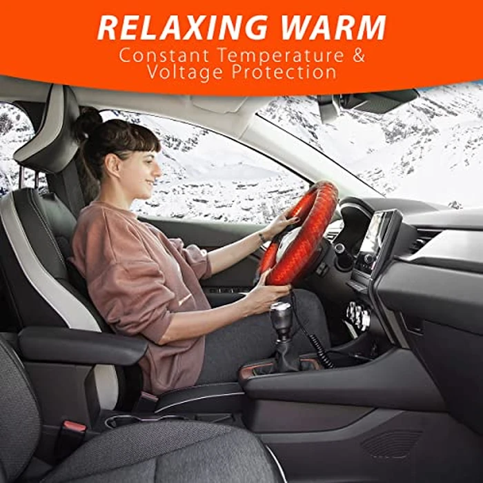 ZONETECH Car Steering Wheel 12V Heated Cover - Automotive Hand Warming Protector, Rapid Heating Universal fit Wheels for Vehicles, Trucks, Vans, SUVs by ZONETECH - Image 6