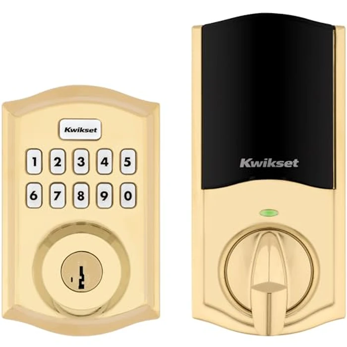 Kwikset HomeConnect 620 Z-Wave Long Range Enabled Keypad Smart Lock Convenient Keyless Entry, Customizable User Codes, Ring Alarm Compatible, Hub Required, Sold Separately Polished Brass Traditional by Kwikset - Used - Like New condition