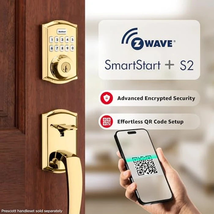 Kwikset HomeConnect 620 Z-Wave Long Range Enabled Keypad Smart Lock Convenient Keyless Entry, Customizable User Codes, Ring Alarm Compatible, Hub Required, Sold Separately Polished Brass Traditional by Kwikset - Image 4