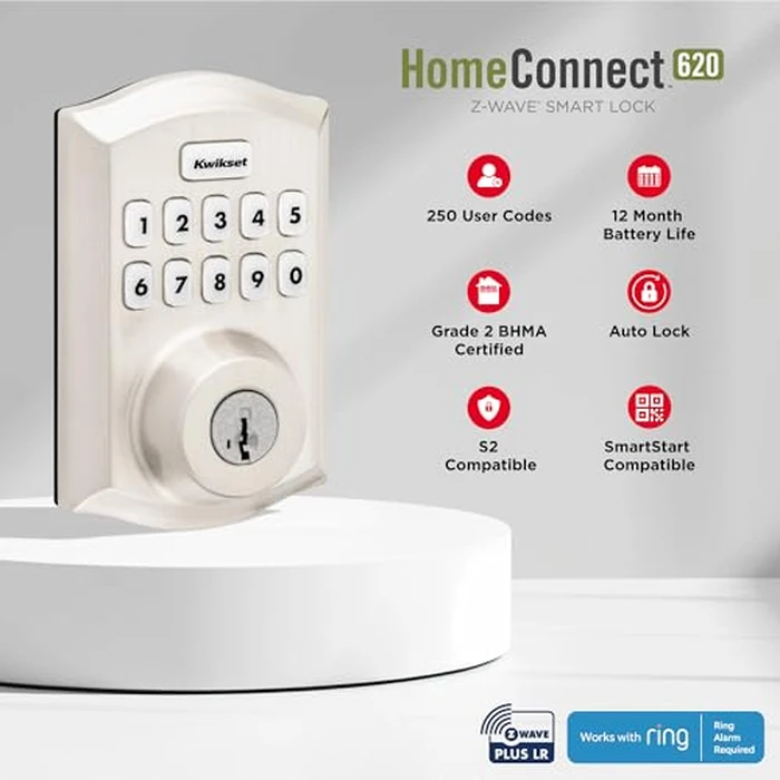 Kwikset HomeConnect 620 Z-Wave Long Range Enabled Keypad Smart Lock Convenient Keyless Entry, Customizable User Codes, Ring Alarm Compatible, Hub Required, Sold Separately Polished Brass Traditional by Kwikset - Image 8