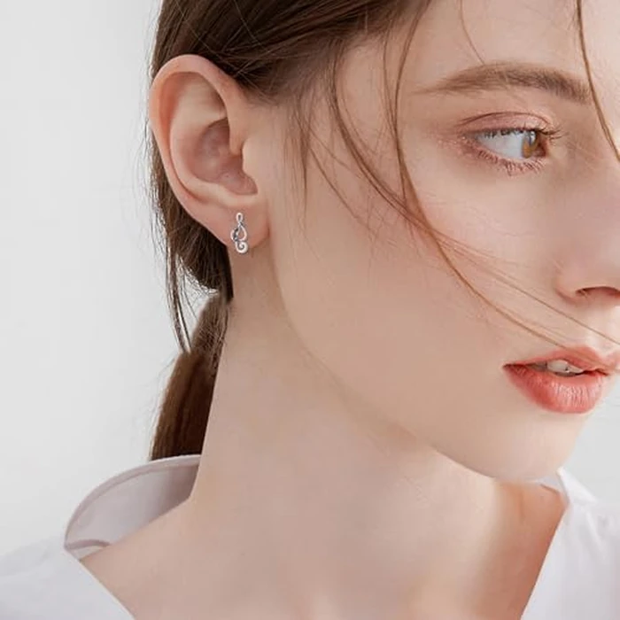 URONE Black Cat Earrings 925 Sterling Silver Music Note Stud Earrings Cat Jewelry Gifts for Women by URONE - Image 3