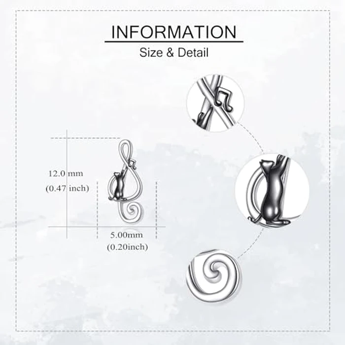 URONE Black Cat Earrings 925 Sterling Silver Music Note Stud Earrings Cat Jewelry Gifts for Women by URONE - Image 5